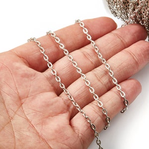 Flat Soldered Cable Chain - Iron Chain - Silver Tone Plated - Soldered Link Chain - 0.15&quot; x 0.11&quot; x 0.02&quot; -  Jewelry Making - CC1113S