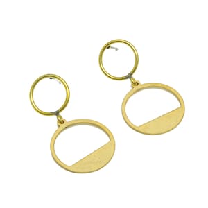 Orecchino a perno rotondo pendente in ottone - Perno per orecchino rotondo in ottone grezzo - Perno per orecchino a cerchio geometrico in ottone - 37,58x19,93x1,2 mm - PP9949