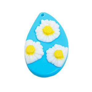 Polymer Clay Flower Pendant - Teardrop Daisy Earring Pieces - Blue Drop Daisy Jewelry Supplies - Clay Daisy Jewelry - 33x19x6.14mm - PC2366
