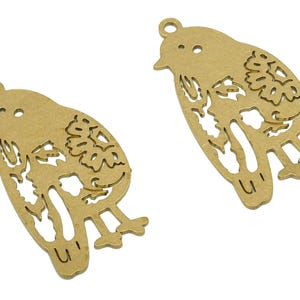 Brass Bird Earring Charms - Raw Brass Cutout Earring - Bird Pendant With Loop - Sparrow For Necklace - 35.47x17.98x0.65mm - PPA5625 image 2