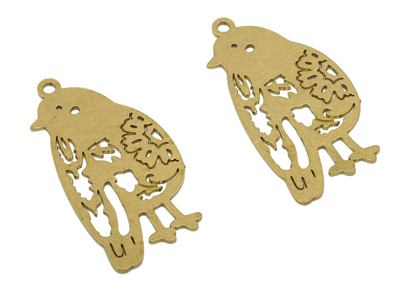 Brass Bird Earring Charms - Raw Brass Cutout Earring - Bird Pendant With Loop - Sparrow For Necklace - 35.47x17.98x0.65mm - PPA5625 image 2