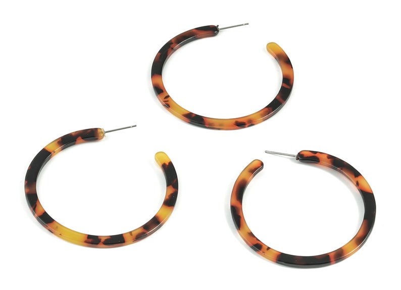 Open Hoop Earrings Stud 2 Inch Hoop Earring Amber Tortoise Etsy