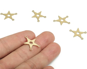 Conectores de pendientes de estrella de latón - Dijes y colgantes de estrella de latón en bruto - Materiales para la fabricación de joyas - 19,66 x 17,88 x 0,6 mm - PP4766