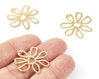 Messing Blumen Charms - Blütenförmiger Rohmessing Anhänger - Ohrring Zubehör - Schmuck Zubehör - 25.34x25.3 x 1 mm - PP2042