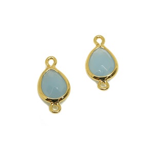 Brass Teardrop Connector - Brass Faceted Glass Earring Charm - Light Sapphire Earring Charm - 18K Real Gold Plated - 14x6x2mm - RGP6922T