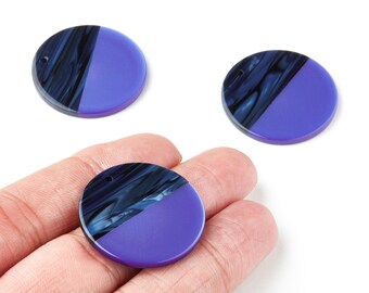 アセテートアクリル製イヤリングチャーム - べっ甲柄イヤリング - コイン型ペンダント - 1穴 - イヤリング金具 - 30x30x2.7 mm - AC1421E