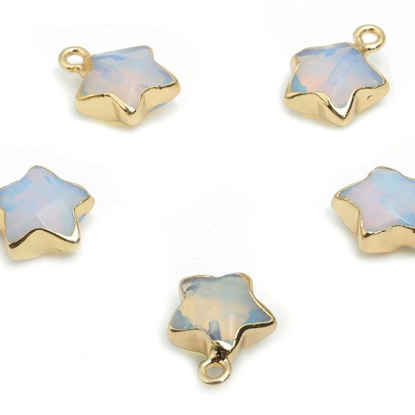 Opalite Star Earring Charms - Ciondolo Stella in Ottone - Anello in Ferro - Pietra Naturale - Ottone Placcato Oro – 15.94x12.86x6.51mm – NS1579B