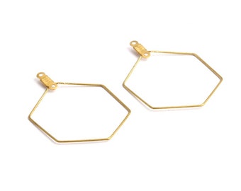 Raw Brass Earring Hoops - Hexagon Shaped Ear Wire - Geometric Earring Findings - Jewelry Supplies - 40.9x30x0.7mm - PP1356