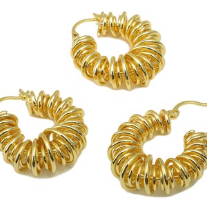 Brass Spiral Coil Clasp - Brass Coil Binding Huggie Hoop - Gold Wire Spring Earring -Hoop Clasp- 18K Real Gold Plated - 32x27x11mm- RGP6301 image 3