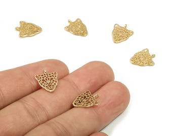 Messing Hohl Jaguar Ohrring Charms - Gold Tiger Anhänger - 18K echt vergoldetes Messing - Schmuckherstellung Zubehör - 14.48x11.43x0.9 mm - RGP4167