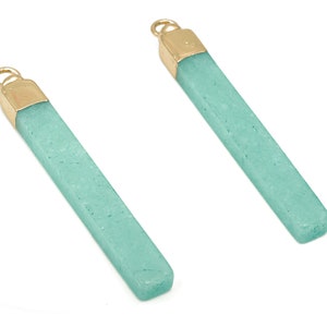 Blue Jade Long Bar Earring Charms - Iron Strip Pendant - Natural Stone - Gold Tone Plated Iron – Jewelry Supplies - 43.9x5.2x3.5mm – NS1760A