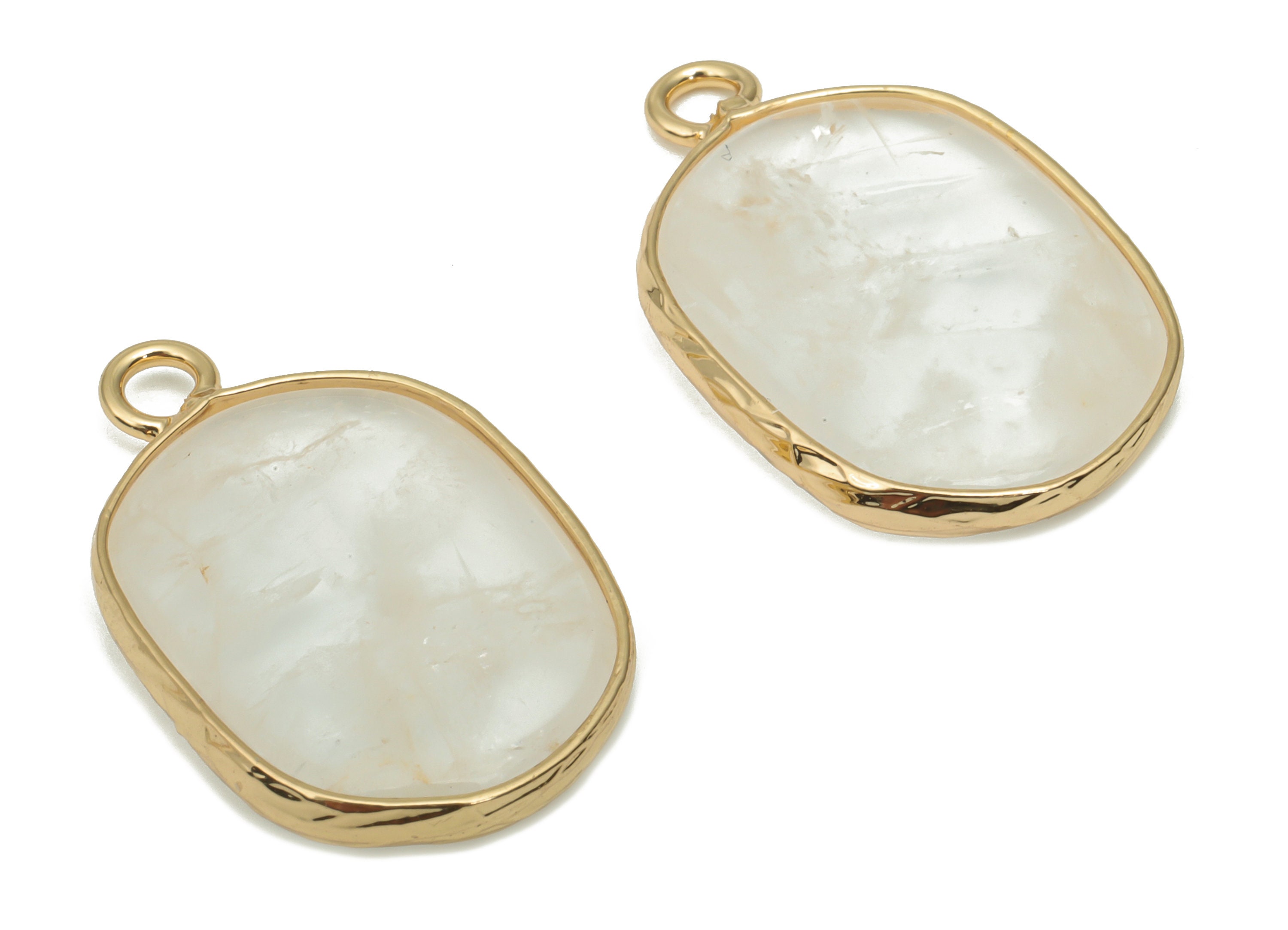 Clear Quartz Oval Earring Charms - Brass Oval Pendant