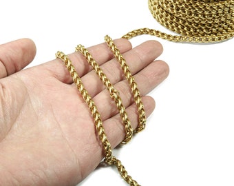 5.0 真鍮ロープチェーン - 未加工真鍮ネックレスチェーン - はんだ付け済み - ネックレス、ブレスレット、ジュエリー製作用 0.20インチ x 0.20インチ CC1170