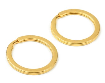 Gold Tone Metal Key Rings - Flat Split Rings - Circle Key Rings - Keychain Connectors - Jewelry Supplies - 27.77x27.77x2mm - PP2858G