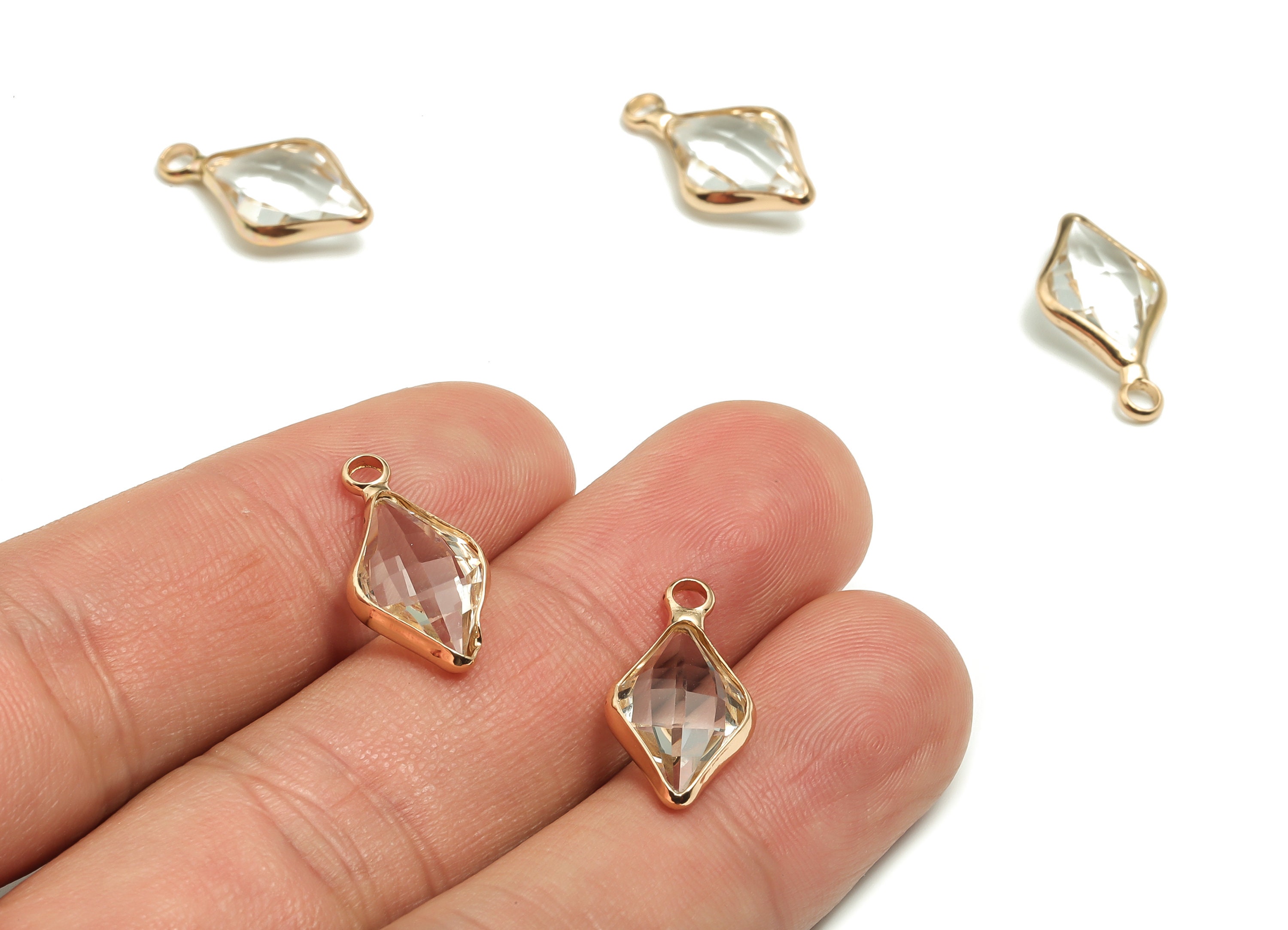 Crystal Rhombic Earring Charms Gold Rhombic Pendant KC Etsy