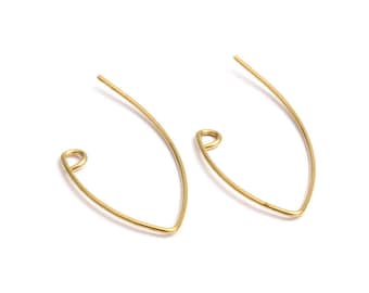 Raw Brass Earring Wires - V Shaped Brass Ear Wire - Jewelry Supplies - 29.3x12.8x0.68mm - PP1314