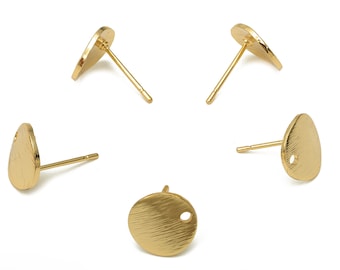 Brass Textured Round Earring Stud - Brass Circle Earring Posts - Stainless Steel Stud - 18K Real Gold Plating - 10.1x10.1x0.97mm - RGP5192