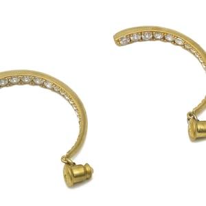 Brass C Crescent Earring - Raw Brass Earring with Stopper - Crescent Earring Back Zircon - 38.52x3.81x3.26mm - PP7874