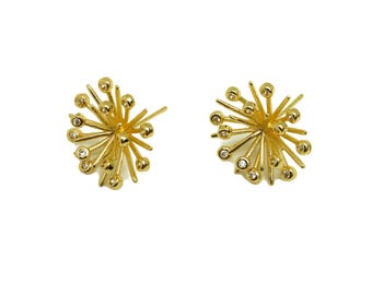 Brass Spike Earring - Gold Zircon Spike Earring Stud - Cubic Zircon Spike Earring Post - 18K Real Gold Plating - 20.08x20.63x7.1mm - RGP7979
