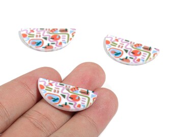 Colgantes acrílicos semicirculares para pendientes - Colgante acrílico de media luna impreso - Suministros para joyería - Código de color: B12 - 29,98 x 15 x 2,39 mm - AC1928-B12