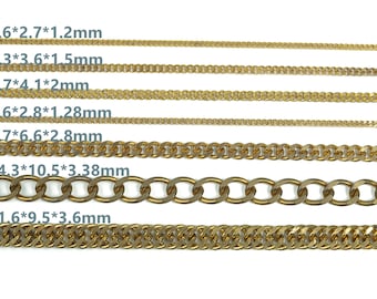 Faceted Curb Chain - Raw Brass Curb  Chain - Soldered Chain - Tiny Curb Chain - Open Link Chain - Big Curb Chain - Flat Curb Chain