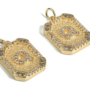 Messing Viereck Buchstabe Q Ohrring Charm mit Zirkonen - Initial Q Gold Quadrat Anhänger -18k Echt vergoldetes Messing - 22,89x13,97x2,7mm - RGP3135Q