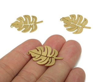 Brass Monstera Earring Charms - Raw Brass Leaf Earring - Leaves Pendant With Loop - Botanical Charm - 28.93x20.33x0.68mm - PPA5693