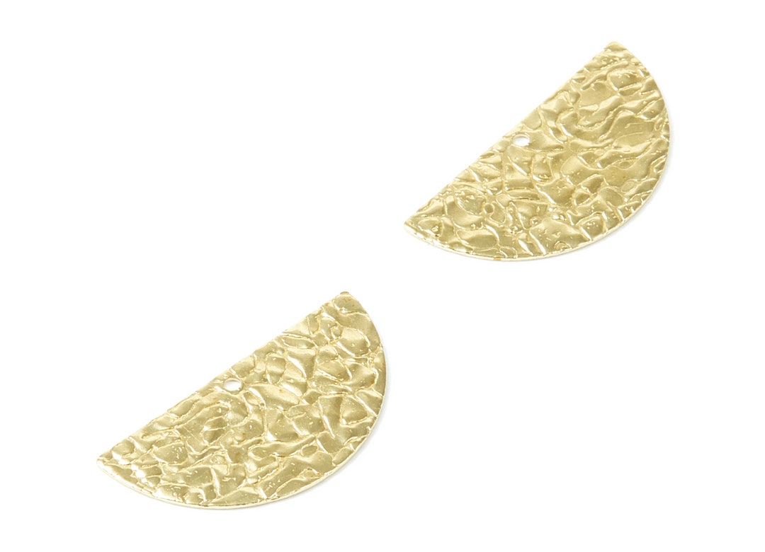 Brass Half Moon Charms - Fish Scale Textured Semi Circle Raw