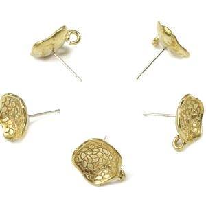 Brass Patterned Earring Stud With Loop - Raw Brass Patterned Earring Post - Earring Post - Jewelry Supplies - 13.47x11.67x1.16mm - PP3080