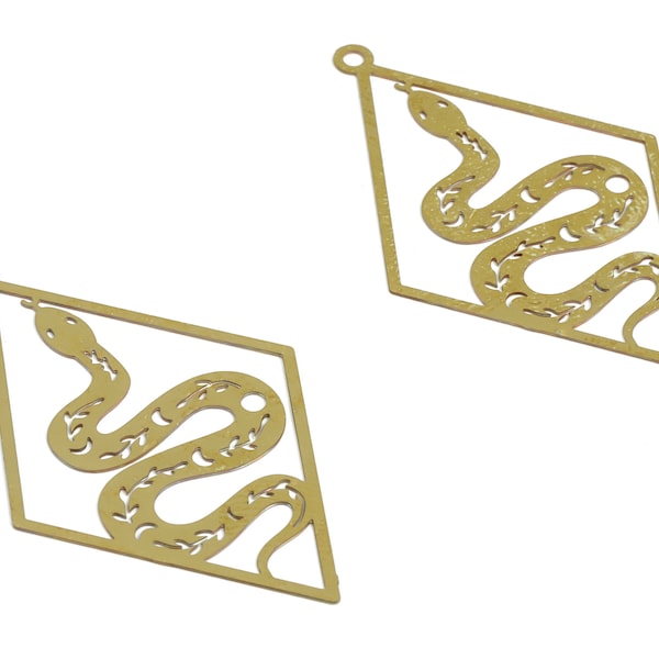 Raw Brass Rhombus Snake Charm – Snake Rhombus Pendant Charm – Brass Earring Charm - Jewelry Making Supplies - 42.02×25.73×0.29mm - JJB6521