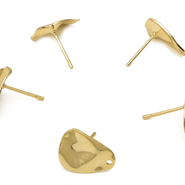 Brass Dainty Earrings Stud - Gold Plated Irregular Posts - Stainless Steel Stud - 18K Real Gold Plated Brass - 15.44x11.94x1.03mm - RGP5172