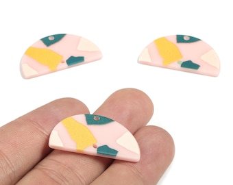 Colgantes acrílicos semicirculares para pendientes - Colgante acrílico de media luna impreso - Componentes para pendientes - Suministros para joyería - 30,88 x 17,39 x 2,16 mm - AC1945A