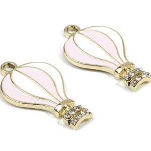 Alloy Hot Air Balloon Charms - Zinc Alloy Hot Air Balloon Enamel Pendant Earing - Gold Tone Plated - 27.08x15.37x3.32mm - ZZ1578