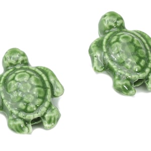 Glazed Ceramic Turtle Beads - Green Carved Turtle Beads - Handmade Beads - Bracelet Beads - Connectors Beads - 18.86x14.95x8.13mm - NS1836B