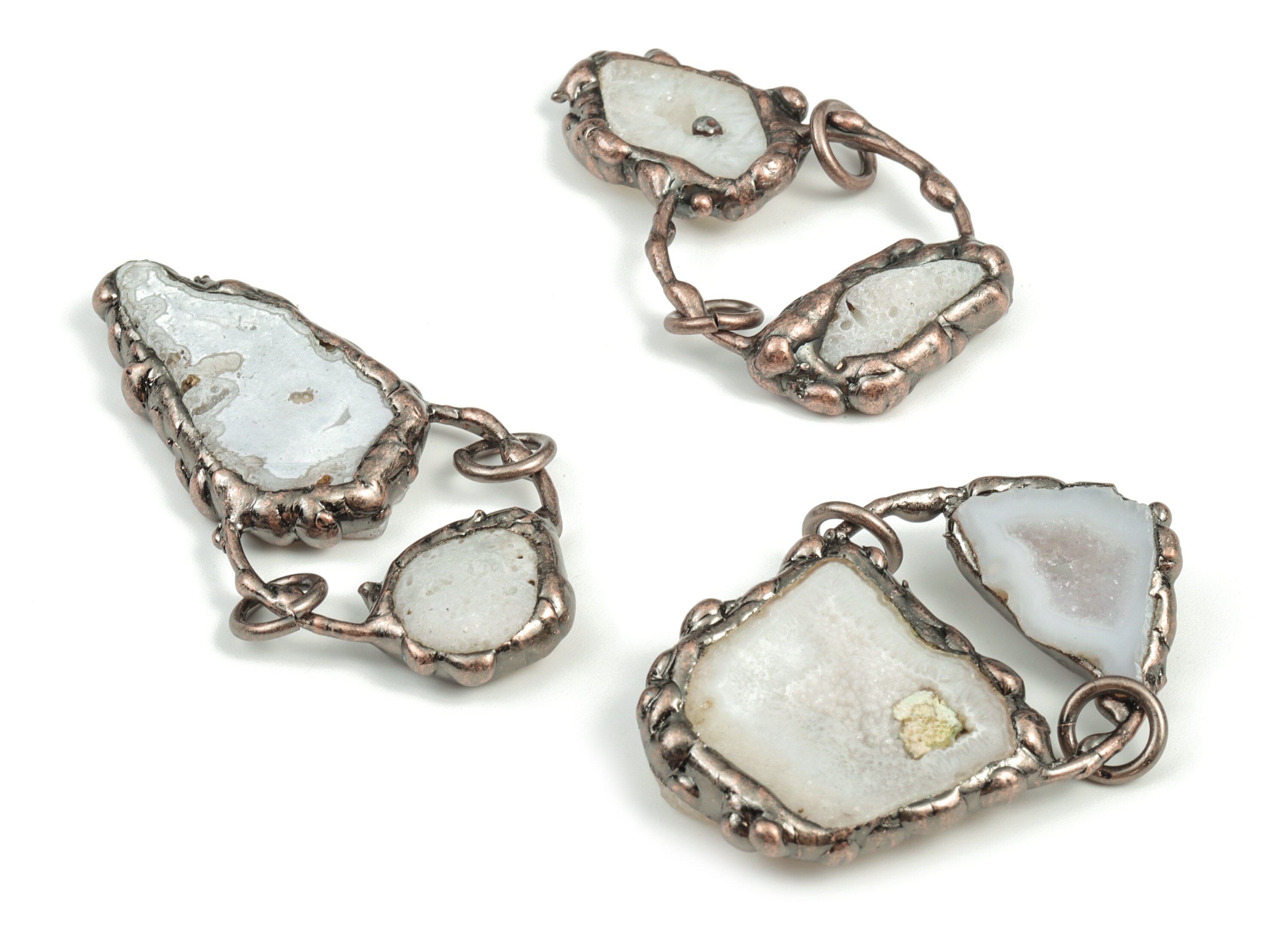 Pendentif Agate Druze Argent - 9,27g - Blanc Et Noir - Neuf Sans Emballage