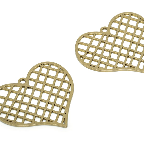 Brass Hollow Heart Earring Charms - Raw Brass Hollow Heart Pendant - DIY Jewelry Making Supplies - 34.86x31.19x0.87mm - PPA1331