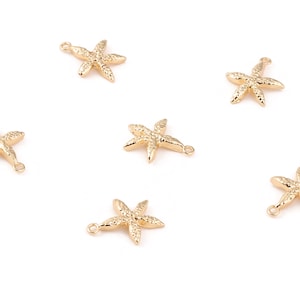 Brass Starfish Charms - Brass Starfish Pendant - 18K Real Gold Plated Brass - Jewelry Supplies -  15.86x13.17x1.73mm - RGP1218