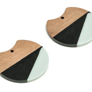 Walnut Wood Round Earring Charms - Resin Circle Pendant - Black White& Coffee Resin Round - Jewelry Supplies - 36.5x34.29x2.82mm - BB1109