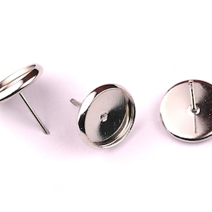 Brass Earring Blanks - 316 Stainless Steel Stud - Silver Tone Plated - Earring Findings - Jewelry Supplies - 10mm Pad - PP1141