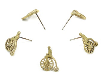 Brass Vintage Retro Bicycle Earring Stud - Raw Brass  Retro Bicycle Earring Post - Surgical Stud - Jewelry Supplies - 14.6x11x1.4mm - PP3274