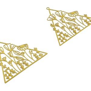 Brass Triangle Earring Charms - Raw Brass Flowers Pendant - DIY Jewelry Making Supplies - 42.05x37.19x0.33mm - JJB6783