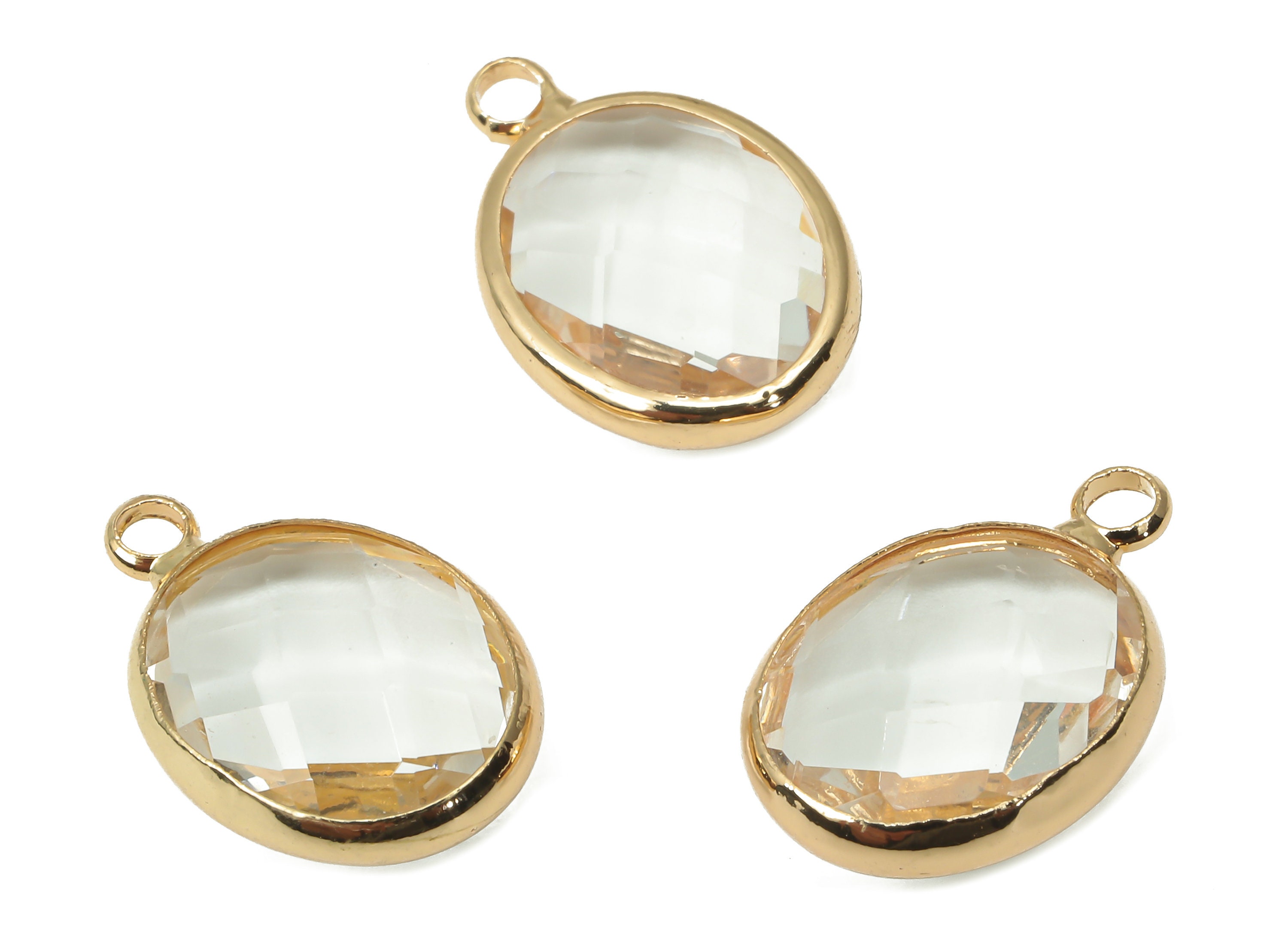 ネックレス・ペンダント Ellipse Glass Pendant Necklace #5755 Brass Frame Oval Clear Glass Pendant - Necklace With Loop