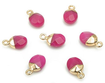 10pcs 7.1x5.2mm 14K Gold Plated Brass Zircon Round Charm