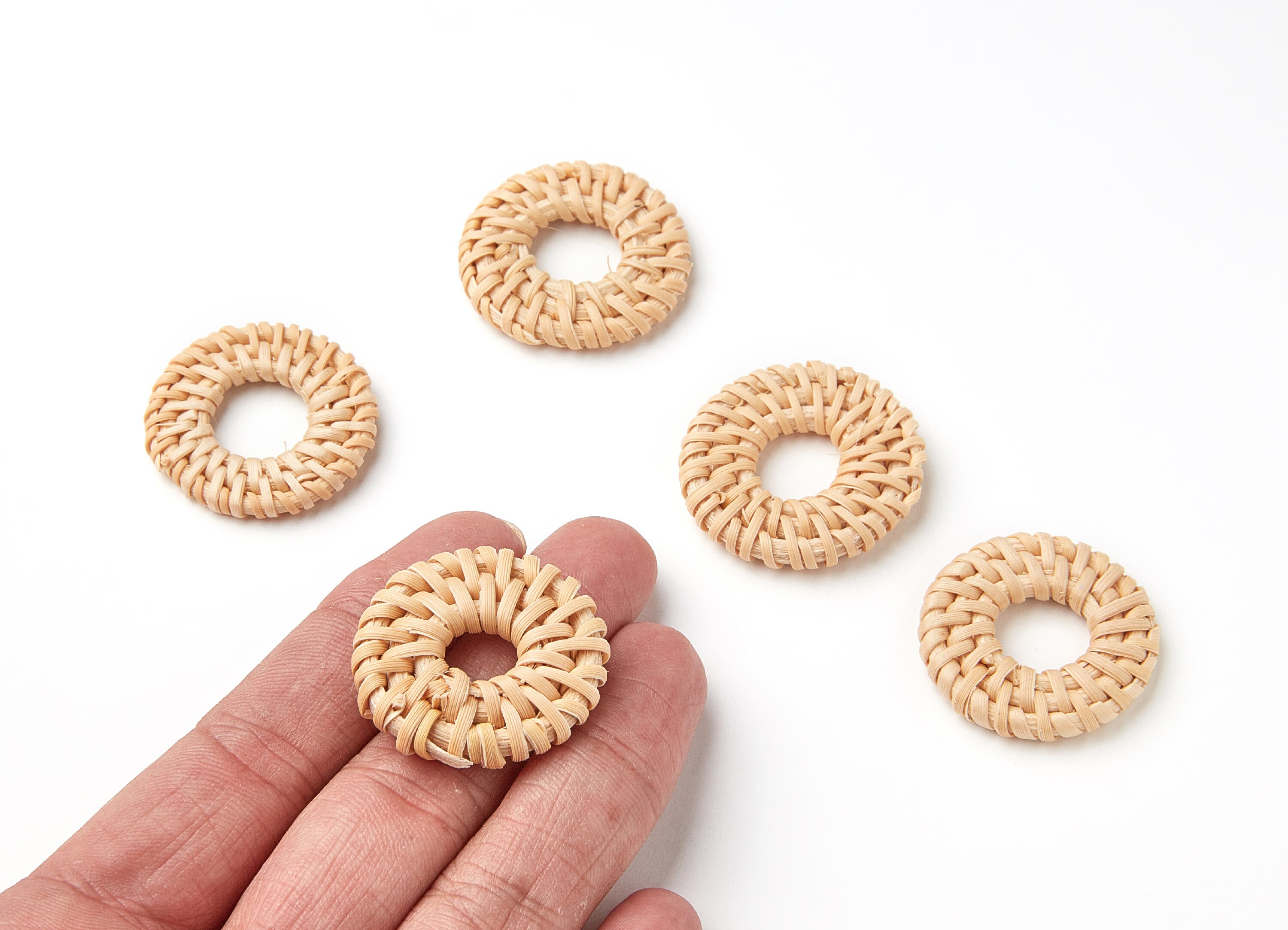 Handwoven Rattan Earrings - Round Shaped Rattan Pendant - Wooden Straw ...