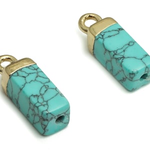 Turquoise Earring Charms - Iron Rectangle Pendant - Natural Stone - Gold Tone Plated Alloy – Jewelry Supplies - 15.79x5.61x4.99mm – NS1411