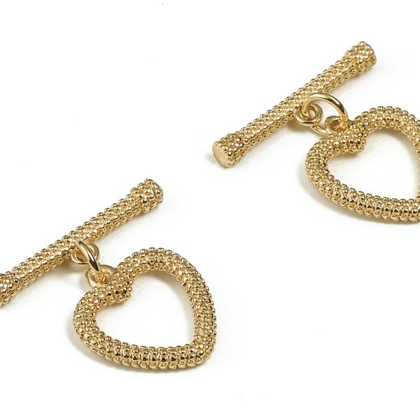 Brass Toggle Clasp - Brass Heart Toggle Clasp – Brass Plated Heart Toggle Clasp – 18K Real Gold Plated Brass - 21.23x20.19x2.84mm - RGP3240