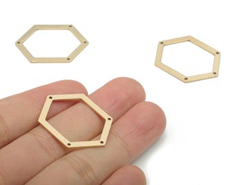 Brass Hexagon Earring Connectors - Raw Brass Hexagon  and  - 4 Holes - Jewelry Making Supplies - 32.54x24.3x0.96mm - PP5178