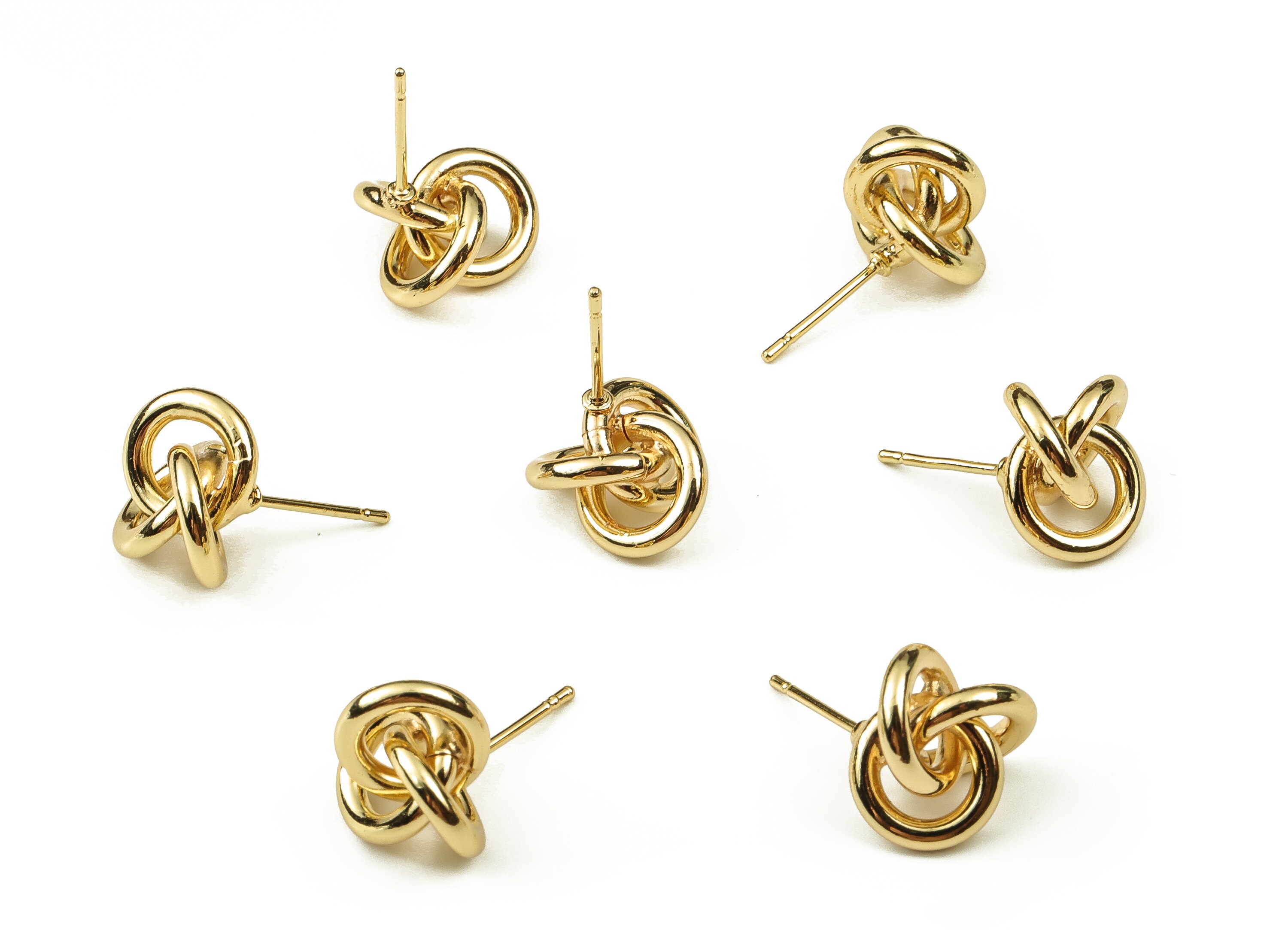 Brass Knot Stud Earrings Triple Knot Rope Effect Post Etsy