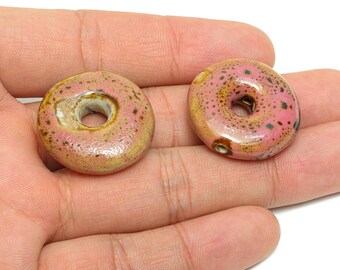 Glazed Ceramic Donut Bead - Round Porcelain Pendant - Minimalist Artisan Bead - Boho Fish Bead for DIY Jewelry - 26x26x8.55mm - NS2815