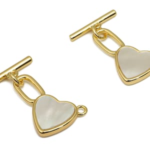 Brass Toggle Clasp - Shell Heart Necklace Toggle Clasps - 18K Real Gold Plated Brass - Toggle Bracelet Clasp - 25.11x14.44x2.4mm - RGP4574